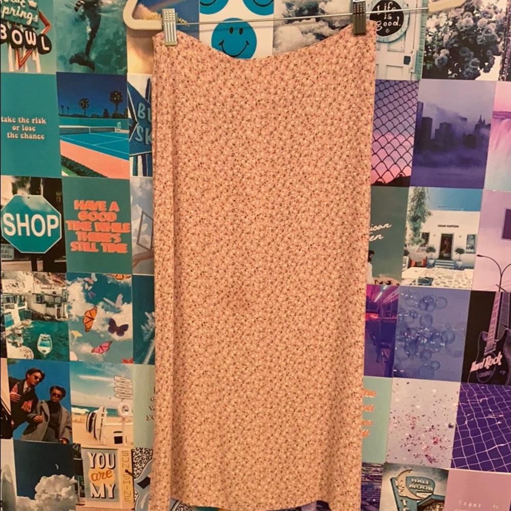 Brandy Melville Pink Midi Skirt with Flowers